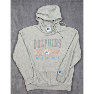 Starter Miami Dolphins Hoodie Mens Medium Gray Excellent NFL Graphic Pullover